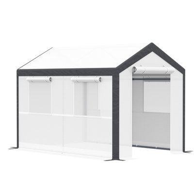 Maison de jardin extérieure 10 pi x 7 pi 7 po avec 2 portes à fermeture à glissière, 4 fenêtres et housse de protection contre les intempéries