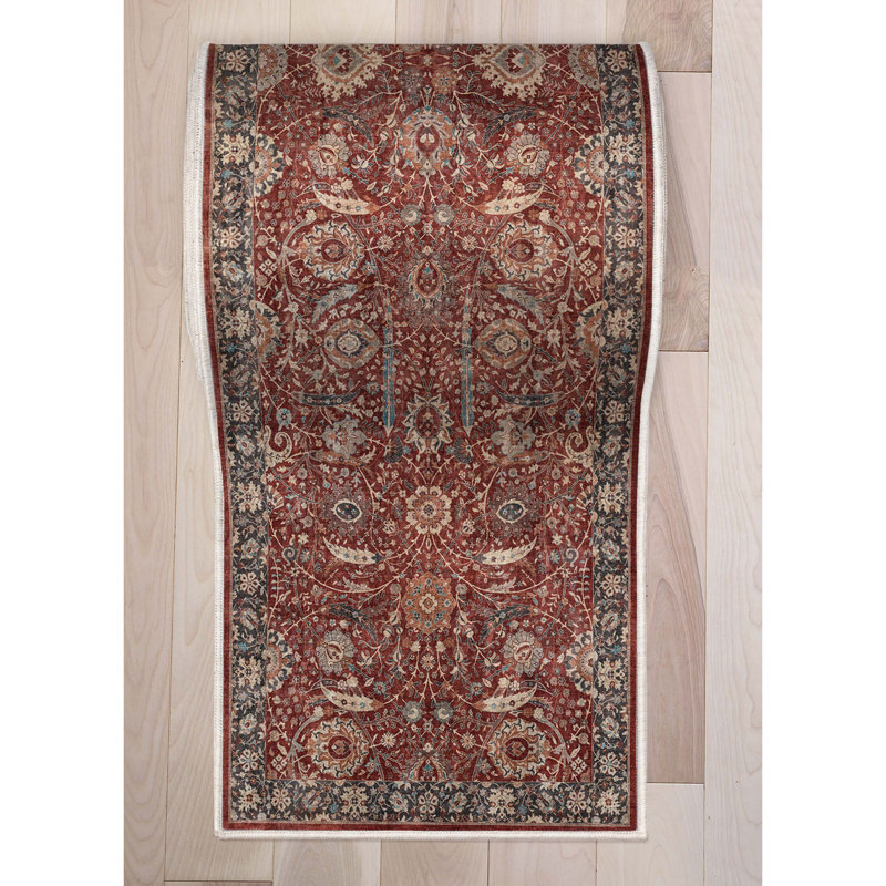 Asha Liana Red Custom Size Hallway Stair Runner - Vintage Persian Oriental Low Pile Carpet, Runner 2'7" x 34'