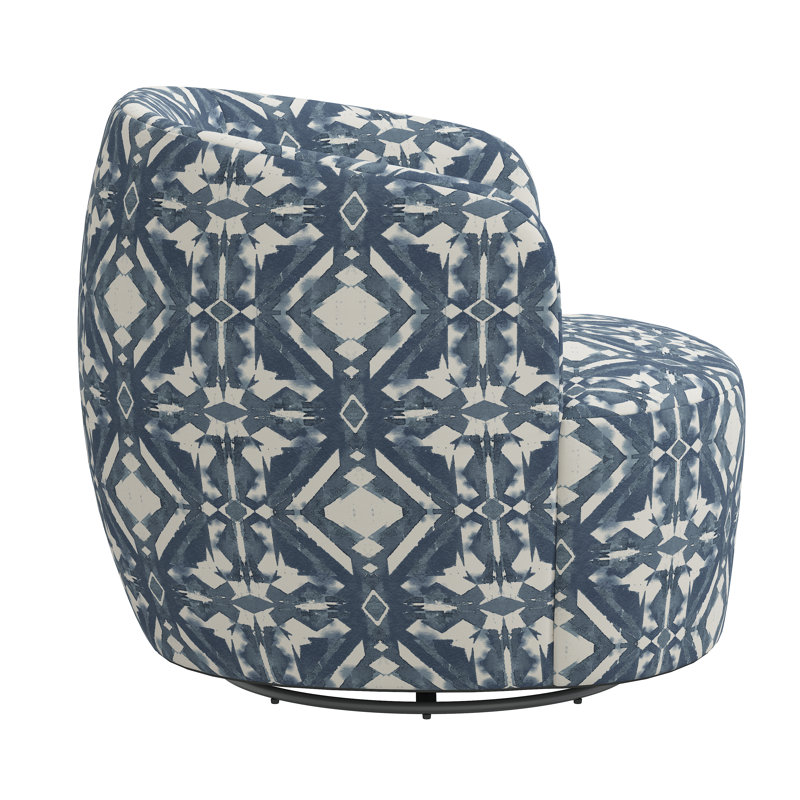 Maya Swivel Chair In Boucle, Asha Blue Ikat