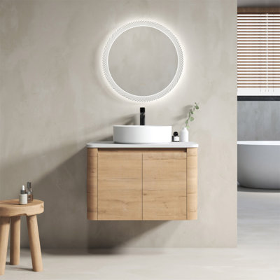 30'' Wall-Mounted Bathroom Vanity With Ceramic Art Sink & 2-Soft-Close Door, KD-Packing, Plywood