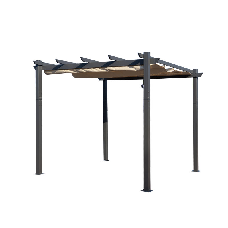 Pergola en métal avec auvent, Beige, Abri de garage en plastique l 10 pi. x P 12 pi. po