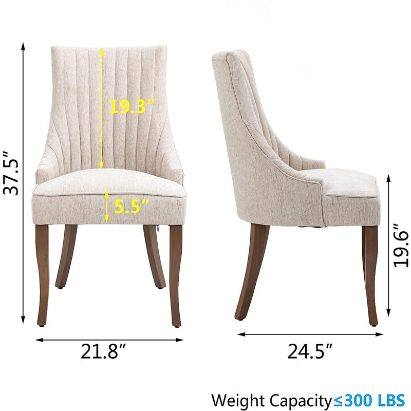 Chaise d'appoint de salle à manger capitonnée en tissu de lin moderne (ensemble de 2), Beige