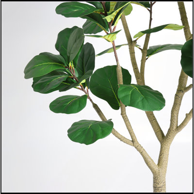 7FT Artificial Fiddle Leaf Fig Tree, Realistic Faux Potted Plant in Black Pot for Indoor and Covered Outdoor Use