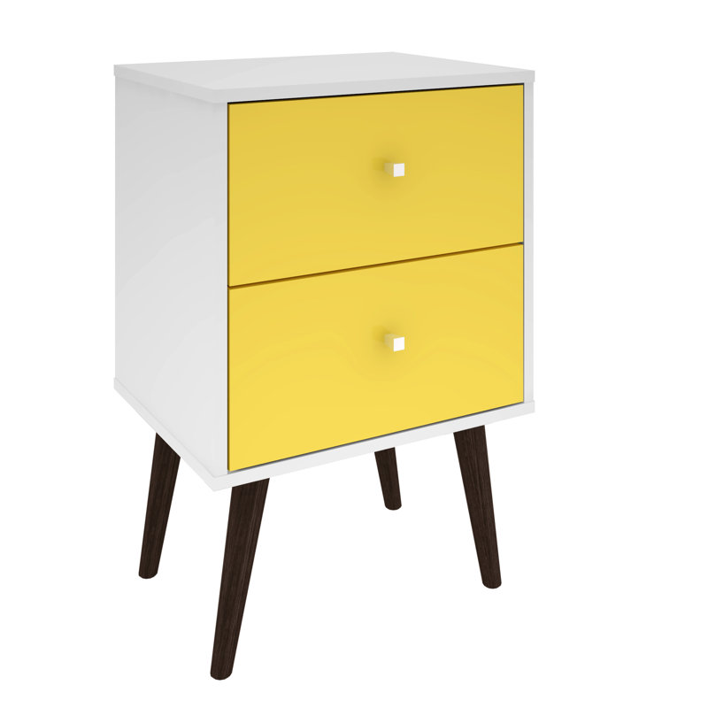 Liberty 18" W Mid-Century Modern 2-Drawer Nightstand in White and Yellow, White/Yellow