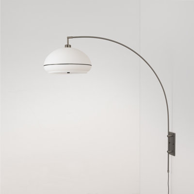 Morelli Wall Mounted Arc Lamp - Weathered Brass Steel, White Linen Half-Dome, Dimmable, Bulb Included