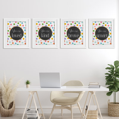Polka Dot Affirmations 4pc Framed Print Under Glass Set, design by Christine Simpson Art