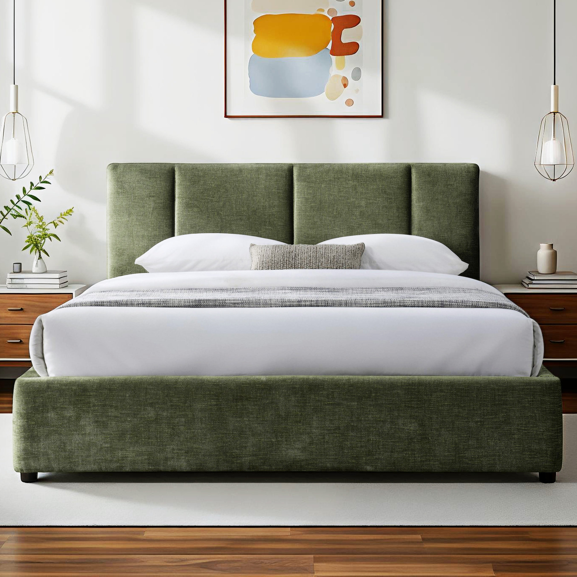 Ruthie Upholstered Bed, Queen, Moss Green