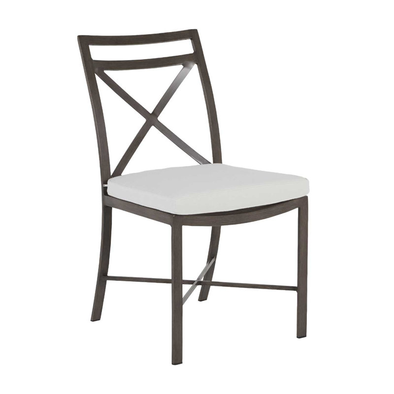 Monaco Patio Dining Side Chair with Cushions, Slate Gray, Rollo Lace InsideOut® Linen, Welt