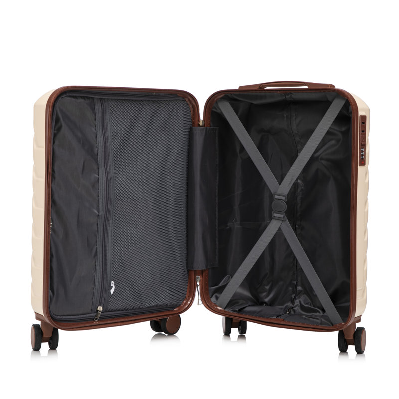 Ensemble de valises rigides en ABS 2 pièces beige avec étui à cosmétiques de 14 pouces et porte-bagage de 20 pouces