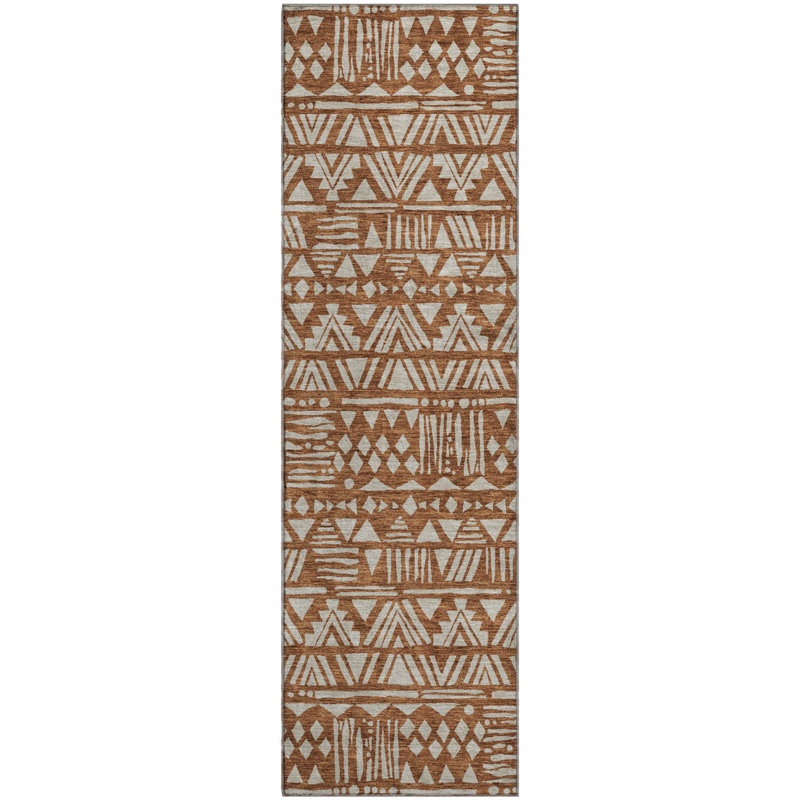 Premium Machine Washable Prisco Terracotta Rug, Runner 2'3" x 7'6"