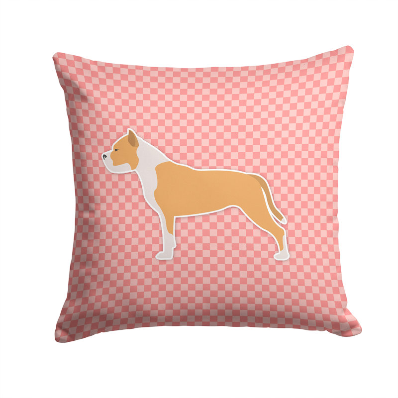 Staffordshire Bull Terrier Indoor/Outdoor Throw Pillow, 14" H x 14" W x 3" D, Pink
