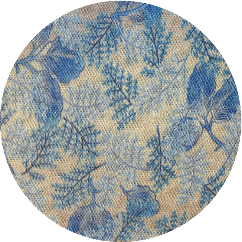 Tapis bleu/jaune à motifs, Rond 3 pi
