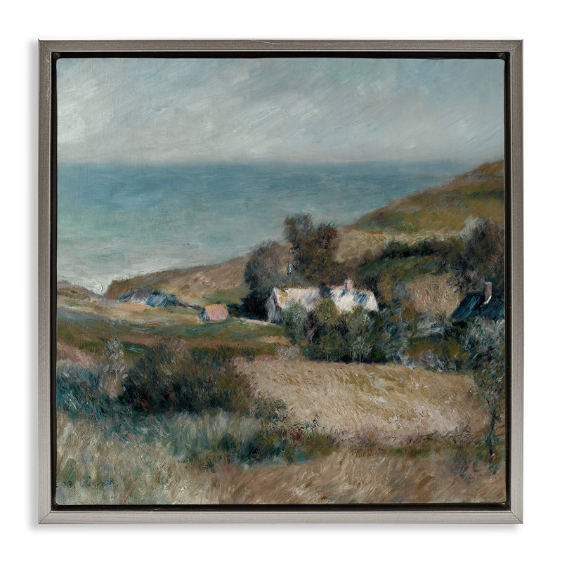 Seaside Cottages in Distance, 25" H x 25" W, Luster Gray Floater Frame