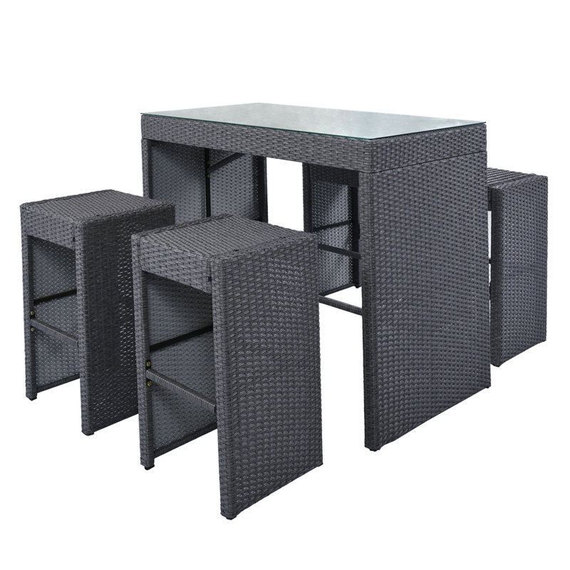 Ensemble de table de salle à manger 5 pièces Mubashir, Structure grise / coussin gris foncé
