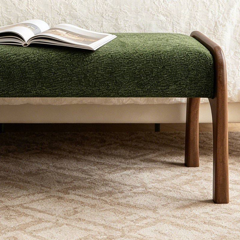Banc rembourré en chenille avec pieds en bois massif, Green