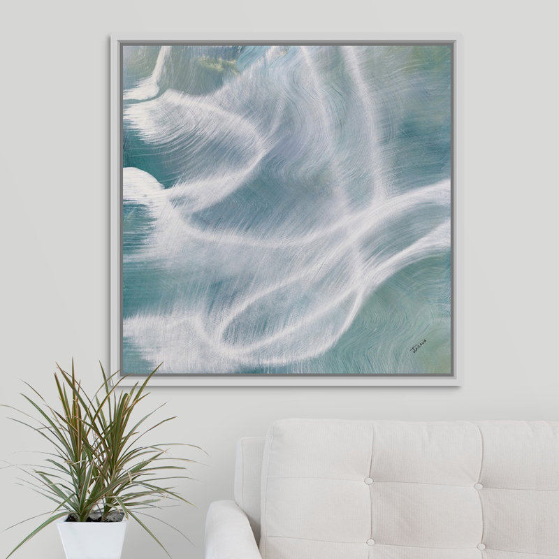 « blue aura i », peinture sur toile, H 31,7 po x l 31,7 po x P 1,75 po, Cadre flottant blanc