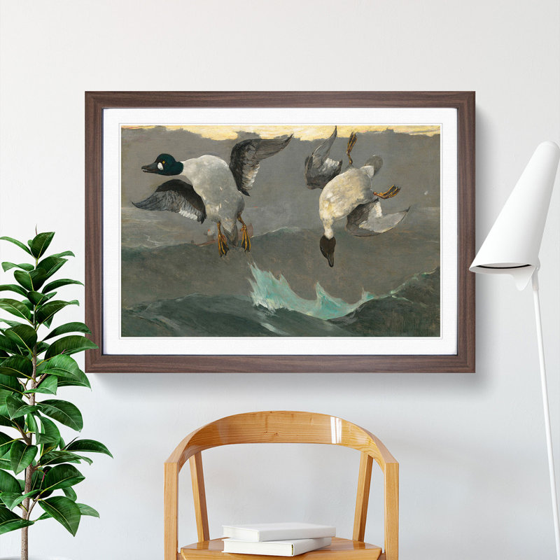 Ducks Right and Left by Winslow Homer - Picture Frame Painting, Walnut Framed, 36cm H x 48cm W x 2cm D