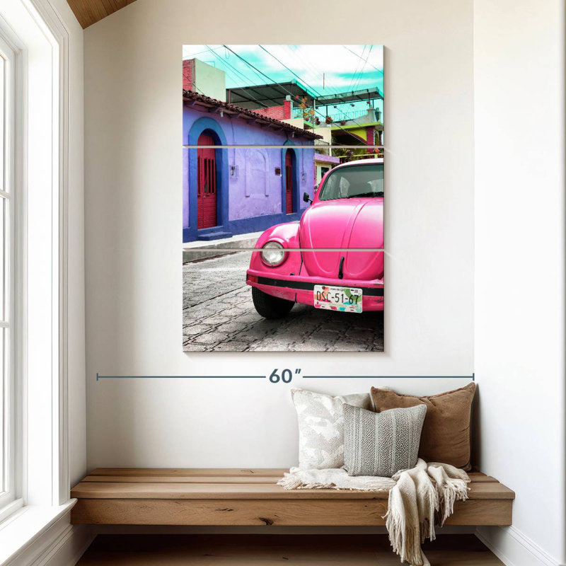 Mehar Pink VW Beetle Car, 74" H x 48" W
