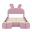 Lit plateforme double avec revêtement en tissu, livré avec 2 unités de rangement avec repose-pieds, adorable tête de lit caricature en forme d'oreille équipée de DEL intégrées