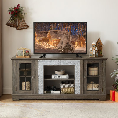 58" Modern TV Stand With 2-Door Storage, Faux Stone Media Console Cabinet, Grey Large Entertainment Center For Living Room