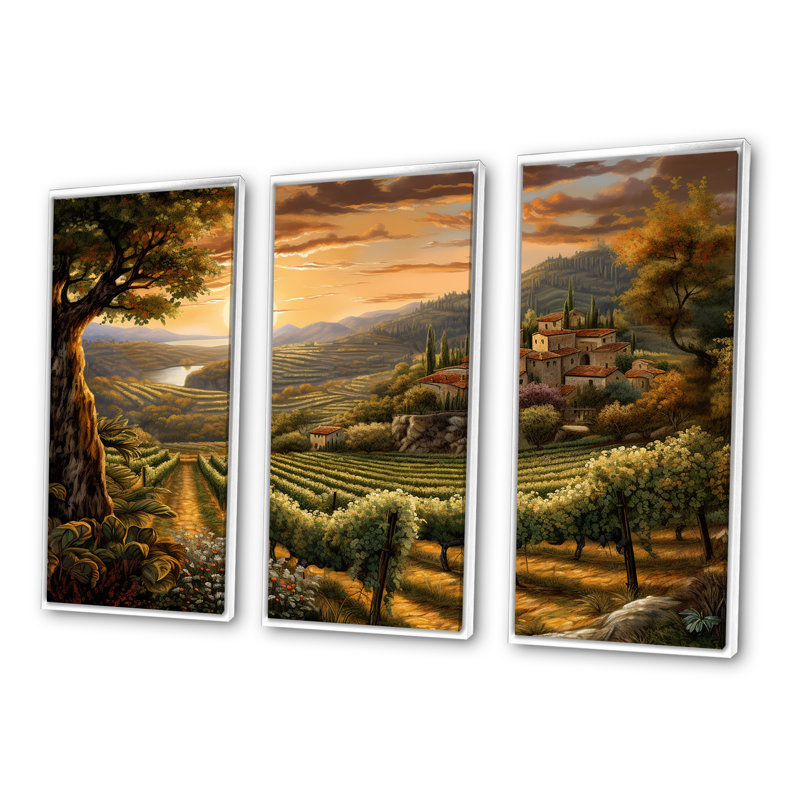 «Vineyard Charm», ensemble d'art sur toile Vineyard, Cadre flottant blanc, H 32 po x l 48 po x P 1 po