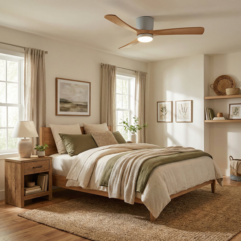 Nordic 42" Low Profile Flush Mount Weakley with Remote Control and LED Light Kit, 3 Real Wood Blades, 6-Speed DC Motor, 3 Adjustable Color Temperatures