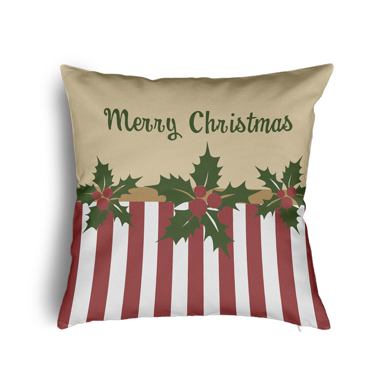 Merry Christmas Stripes Accent Pillow with Insert, 24" H x 24" W, Green/Dark Red