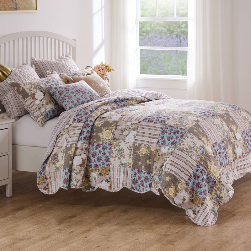 Greenland Home Fashions French Country Multi 3-Piece King Size Quilt Set 105x95 + 20x36 (2), King Quilt + 2 King Pillow Shams