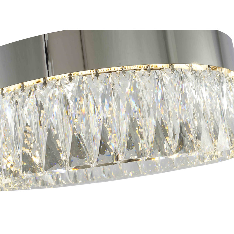 Lustre tambour moderne en cristal 1 lumière DEL, Chrome, H 65 po x l 16 po x P 16 po
