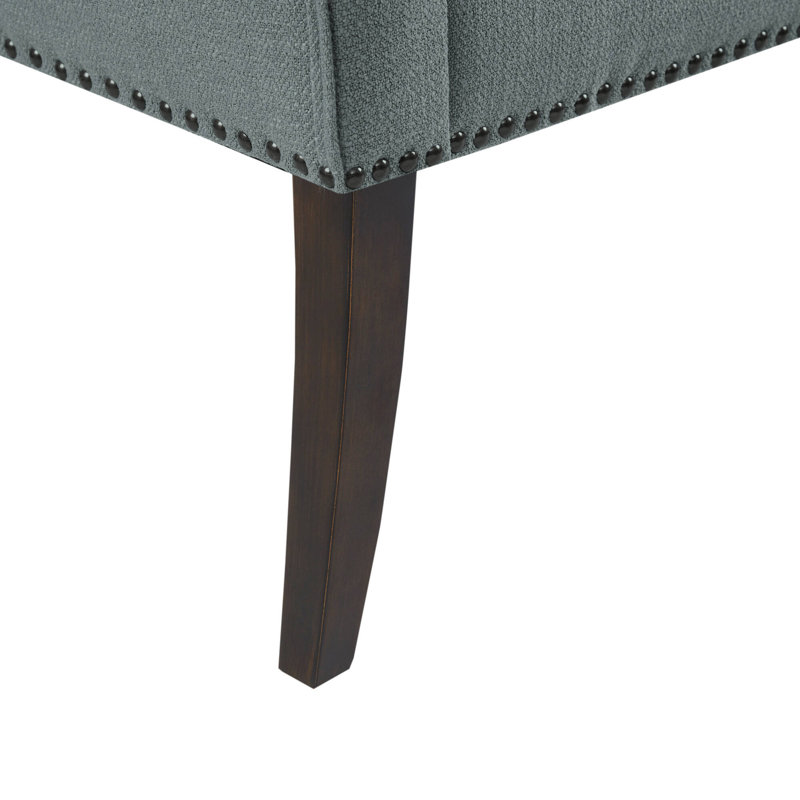 Alfordsville 49.5” Wide Upholstered Nailhead Bench, Slate Blue/Dark Walnut