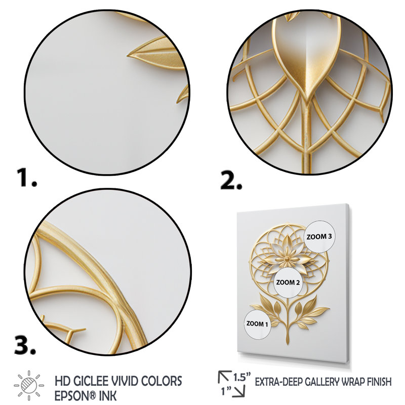«Flower Of Life Golden Elegance I», reproduction d'art sur toile, H 40 po x l 30 po x P 1,5 po, Cadre flottant noir