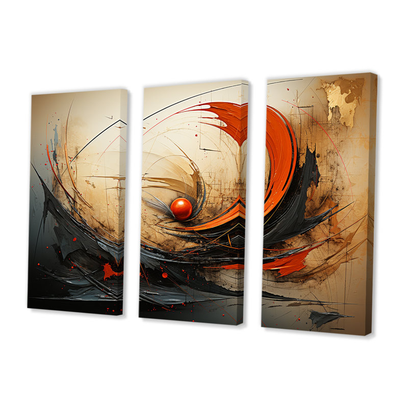 Wild Waves Retro Orange Core - ensemble d'impression d'art mural abstrait en spirale, H 28 po x l 36 po x P 1 po