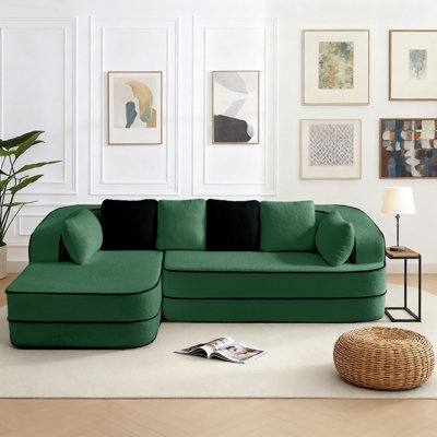 Modern Compressed Boneless Teddy Fabric Upholstered L-Shaped Left Hand Facing Sectional Sofa