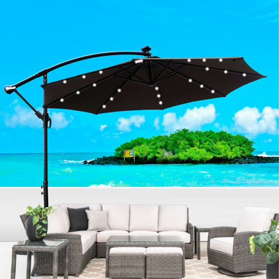 Parasol d'extérieur à DEL 10 pi - Chargé à l'énergie solaire, 8 nervures, pour piscine de jardin