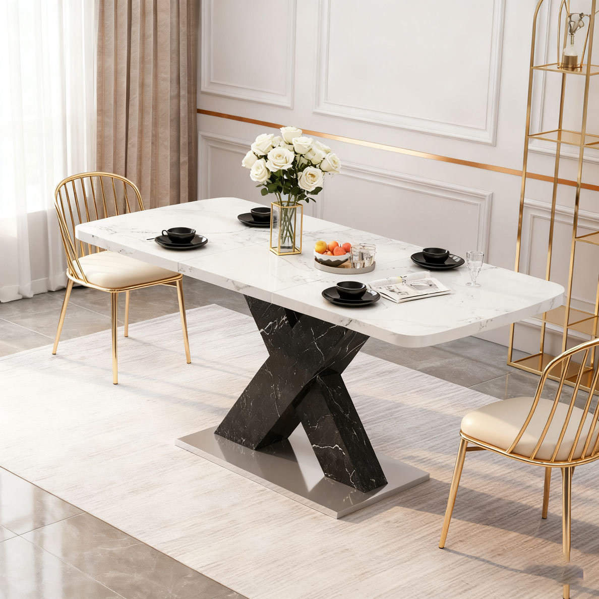 George Oliver Modern Rectangle Dining Table with Marble Table Top+MD ...