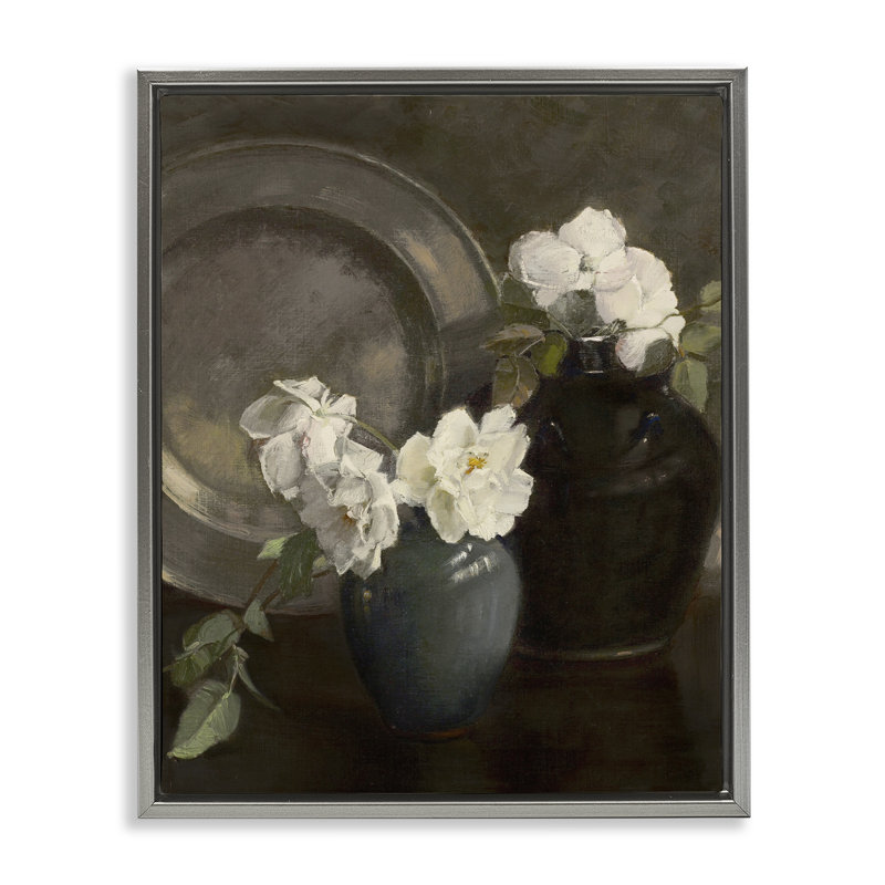 Peony Nature morte avec cadre flottant en plaque, design par Leah Straatsma, Cadre flottant gris lustré, H 21 po x l 17 po