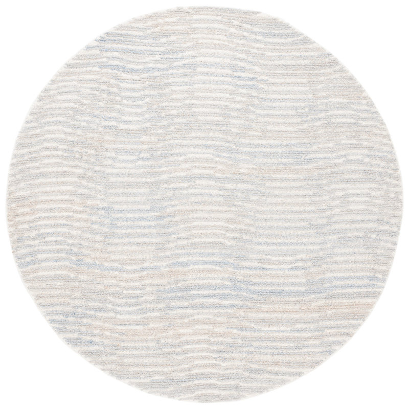 Matroni Hand Tufted Pet Yarn/Wool/Cotton Abstract Rug in Light Blue/Ivory, Round 6'
