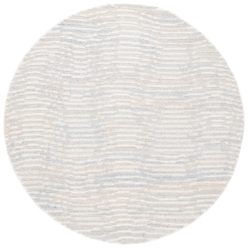 Tapis bleu clair / ivoire en laine / coton touffeté à la main Matroni, Rond 6 pi