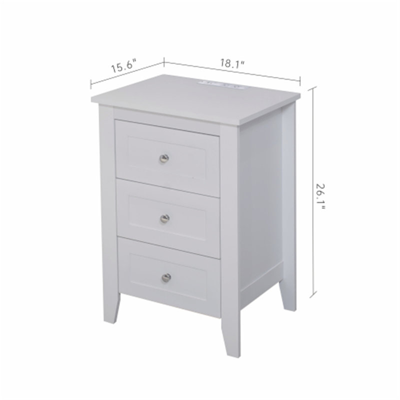 Table de bout deux pièces, table de chevet 3 tiroirs avec station de charge et ports USB et prises de courant
