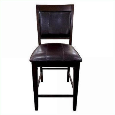 Set of 2 Dark Brown PU Upholstered Counter Height Dining Chairs, Farmhouse Style Wooden Bar Stools with Footrest for Adults