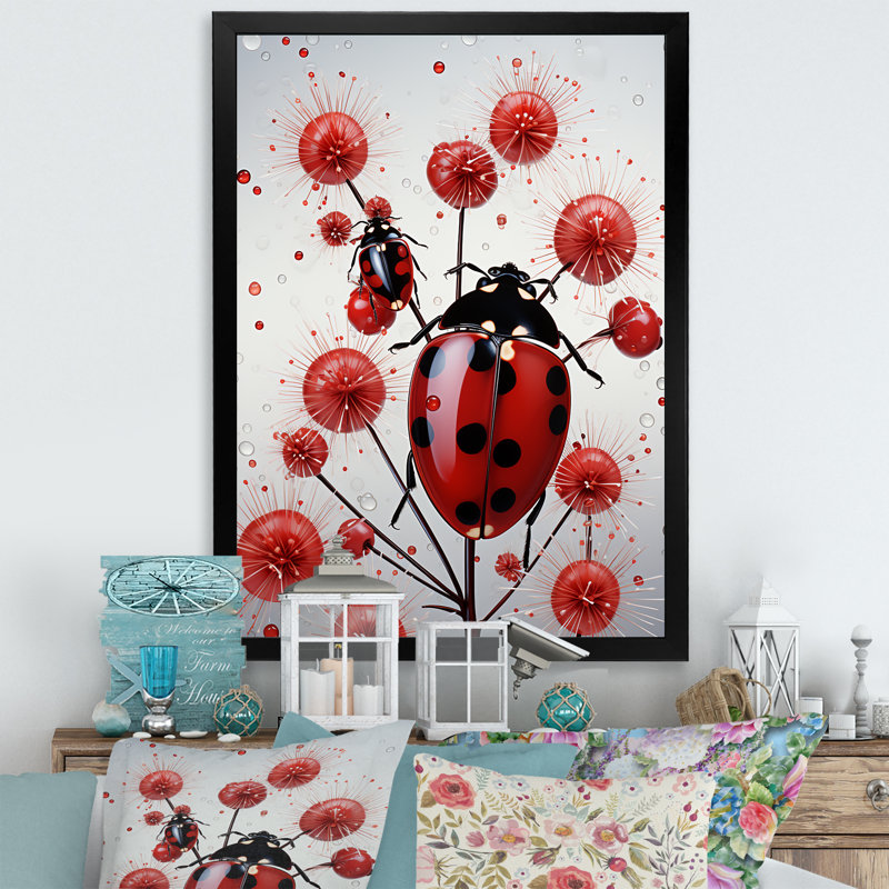Cherry Lived Landbug I - coccinelle, art mural, salon, Cadre simple noir, H 20 po x l 12 po x P 1 po