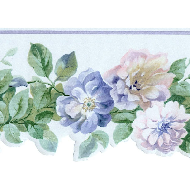 Bordure de papier peint L 15 pi x l 4,75 po Flowers Flowers Leaves