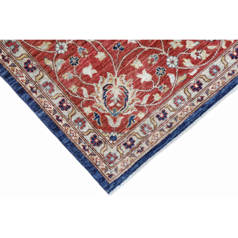 Tapis bleu et rouge noué à la main de haute qualité
