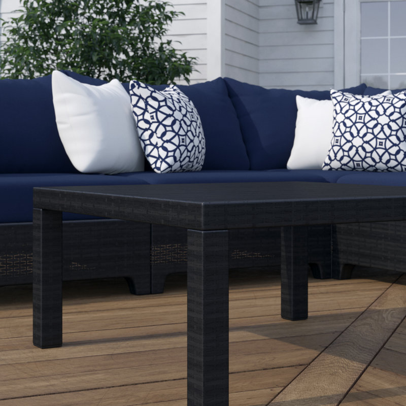 Ensemble de conversation modulaire en rotin de six articles avec housses de coussin Sunbrella, Toile bleu marine Sunbrella®