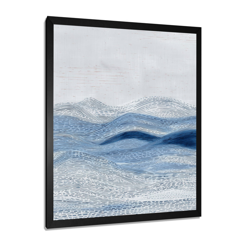 Vagues côtières bleues et grises - art sur toile côtier, art mural bleu côtier, Reproduction encadrée, Noir