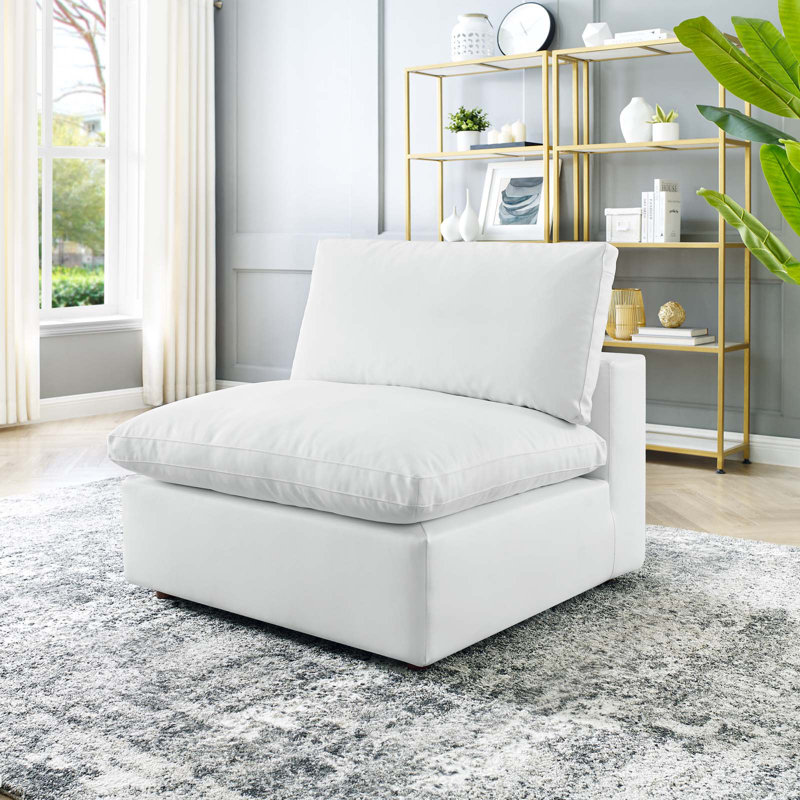 Chaise sans accoudoirs rembourrée en cuir Vegan, Similicuir blanc