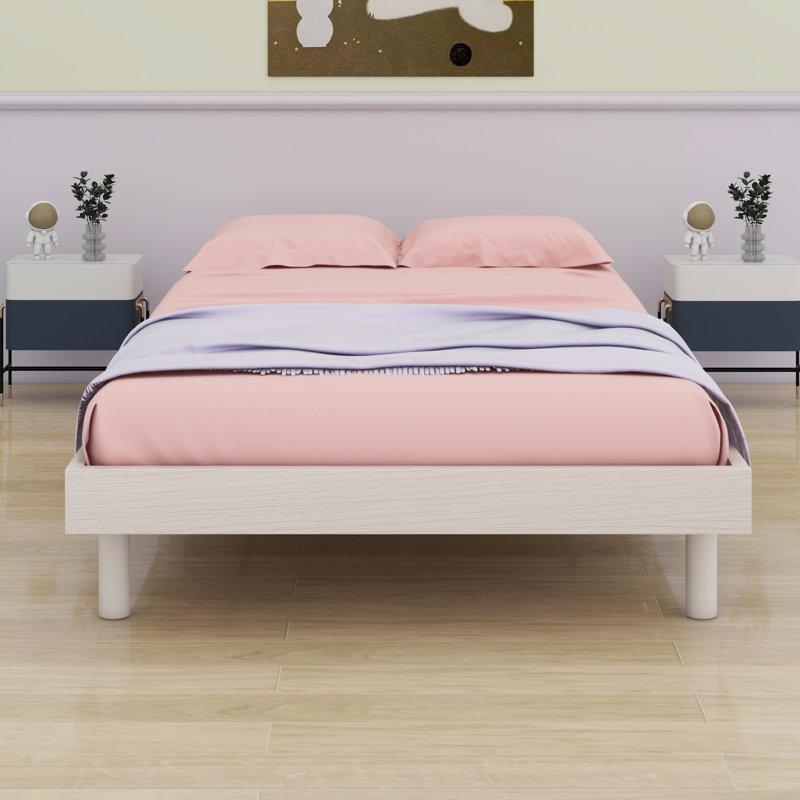 Modern Design Floating Platform Bed Frame, Twin, White Washed