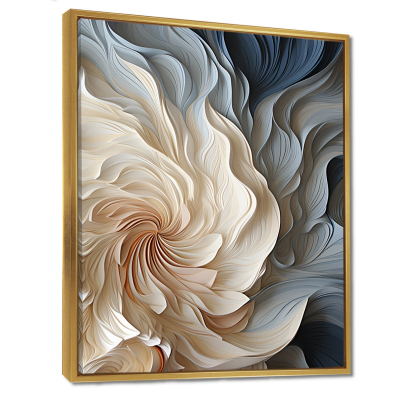 Plume blanche et bleue en spirale II - art abstrait géométrique sur toile, H 32 po x l 24 po, Doré