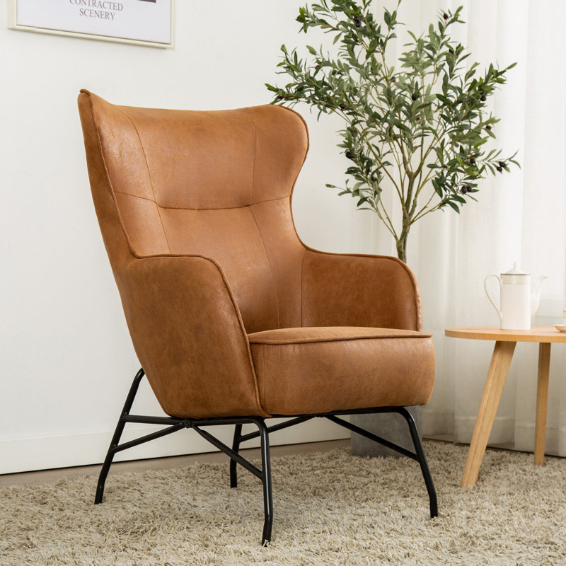 Colm Faux Leather Wingback Chair, Tan