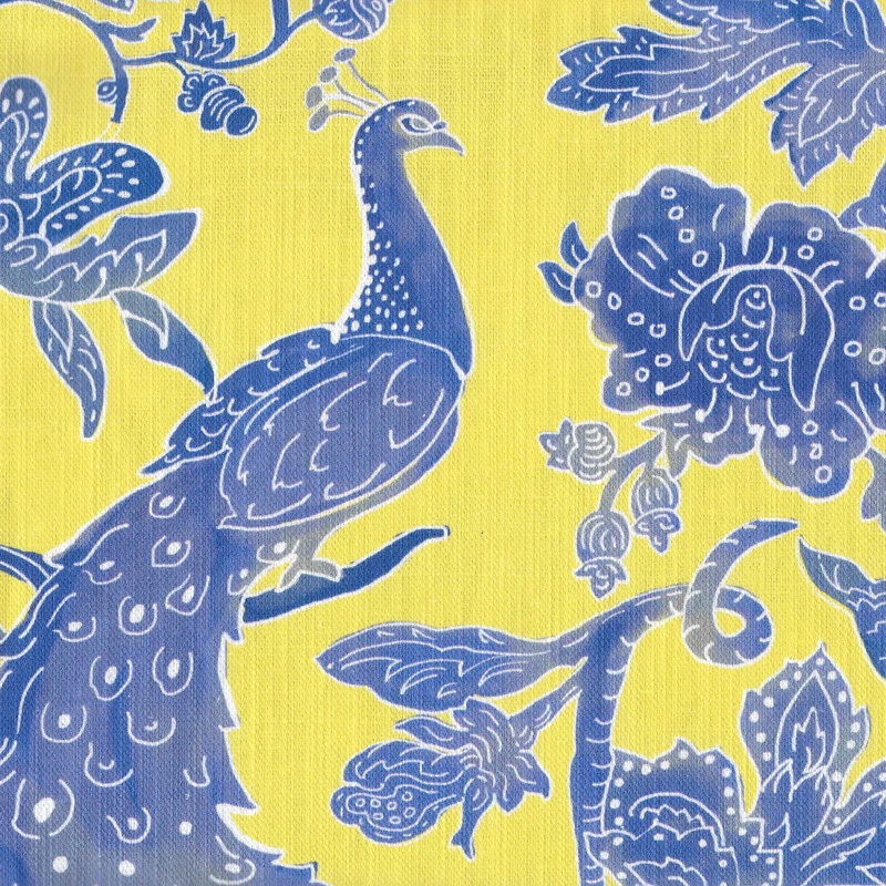 Peacock Batik Square Pillow Cover, Yellow/Blue, 20" H x 20" W